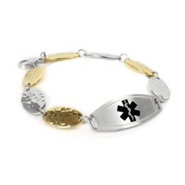 My Identity Doctor Customized Medical ID Bracelet with Free Engraving, 1.5cm Gold Tone Steel Petals - Black - Wrist Size 6.5 Inch