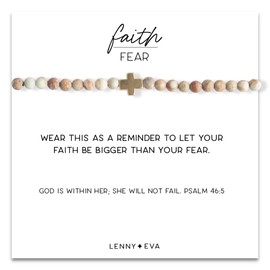 Lenny & Eva Faith Over Fear Cross Stretchable Bracelets for Women Inspirational Jewelry with Message on Card, 7 inch