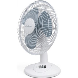 Comfort Zone 12 inch Table Fan with Adjustable Tilt, Wide Area Oscillation, Quiet Air Circulator Fan For Bedroom, 3 Speed Desktop Fan for Home Office, Push Button Controls, White