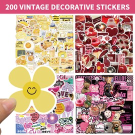 Pack of 205 Vintage Stickers, Aesthetic Stickers, Decorative Y2k Accessories Set, Decor Room Aesthetic, Aesthetic Stickers, Laptop Vinyl Stickers