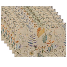 Colorful Flower and Leaf Placemats Set of 6 Place Mats for Kitchen Table Washable Farmhouse Linen Table Mats Dining Decoration 12x18 Inch