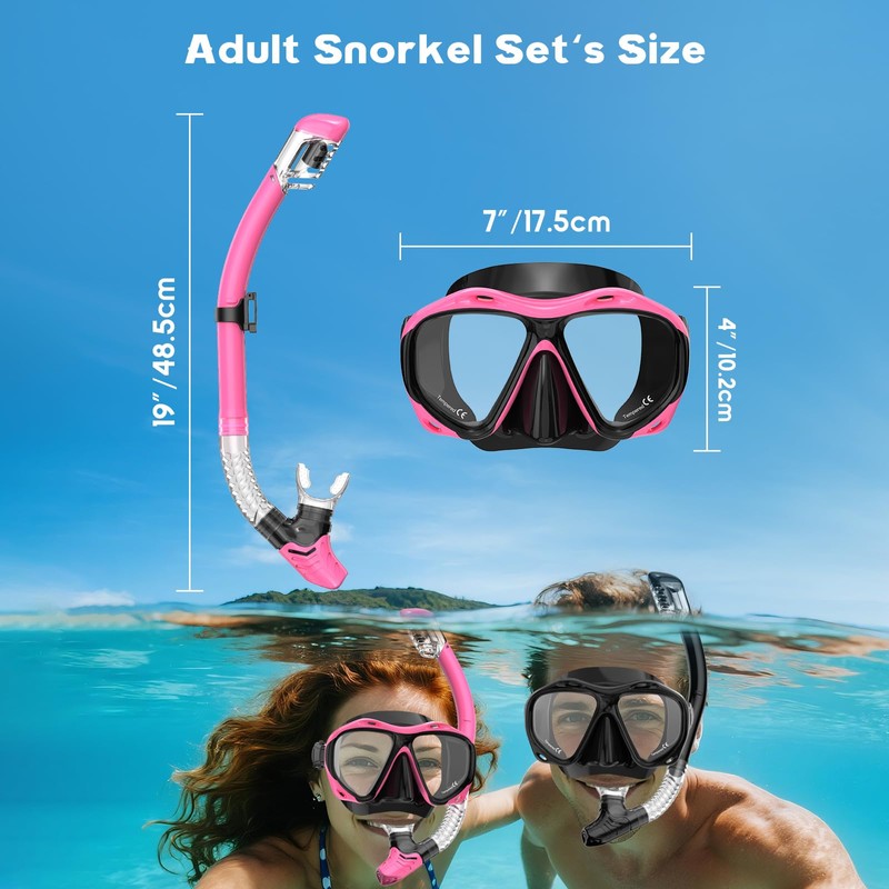 Snorkeling Gear for Adults, Panoramic Wide View Mask Dry Snorkel