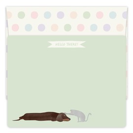 Koko Paper Co Dachshund and Cat All-purpose Note Cards | 25 Flat Cards + 25 Pastel Polka Dot Envelopes | Designed and Made in the U.S.A.