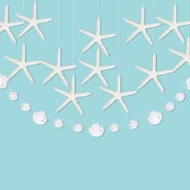 Cheerland Flat Paper White Finger Starfish Seashell Garlands Under The Sea Party Decorations Mermaid Theme Hanging Star Fish Party Deco Ocean Baby Shower Beach Birthday Decor Decorations | Cheerland