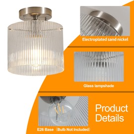 Wochos Modern Semi Flush Mount Ceiling Light, Industrial Clear Glass Ceiling Light Fixture, Crystal Ceiling Lamp, Modern Ceiling Lamps, Farmhouse Light for Entryway Hallway Kitchen Dining Room, Nickel