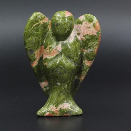 CHENYUE CHENYUE Natural Green Unakite Gemstone Peace Angel Pocket Guardian Healing Statue 2 Inch