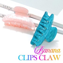 Gortin Acrylic Claw Clips Medium Hair Clips Nonslip Hair Claw for Thick Hair Fancy Hair Accessories for Women (E-Royal Blue+Light pink, Free size)