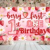 Berry First Birthday Decor for Girls Strawberry Birthday Backdrop Banner