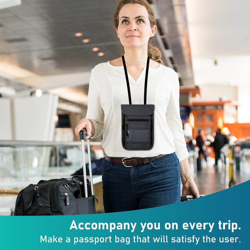 sundee Travel Neck Wallet with Double Zippers, RFID Blocking Passport