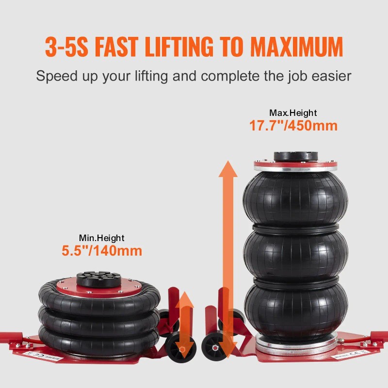 3 Ton/6600 Lbs Triple Bag Air Jack Fast 3-5s Lifting