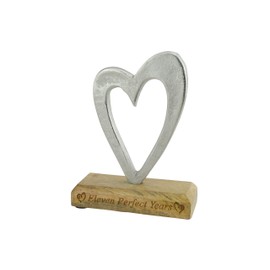 Eleven Perfect Years 11th Anniversary Rustic Metal Heart Decoration – Free Standing Aluminium & Wooden Decoration (hssperf-11)