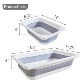Beright 2 Pack Storage Bins, Collapsible Wash Basin Folding Dish Tub Sink, Space Saving for Dishing, Fruit, and Camping, Hiking and Home, Grey, 2 in 1 Set