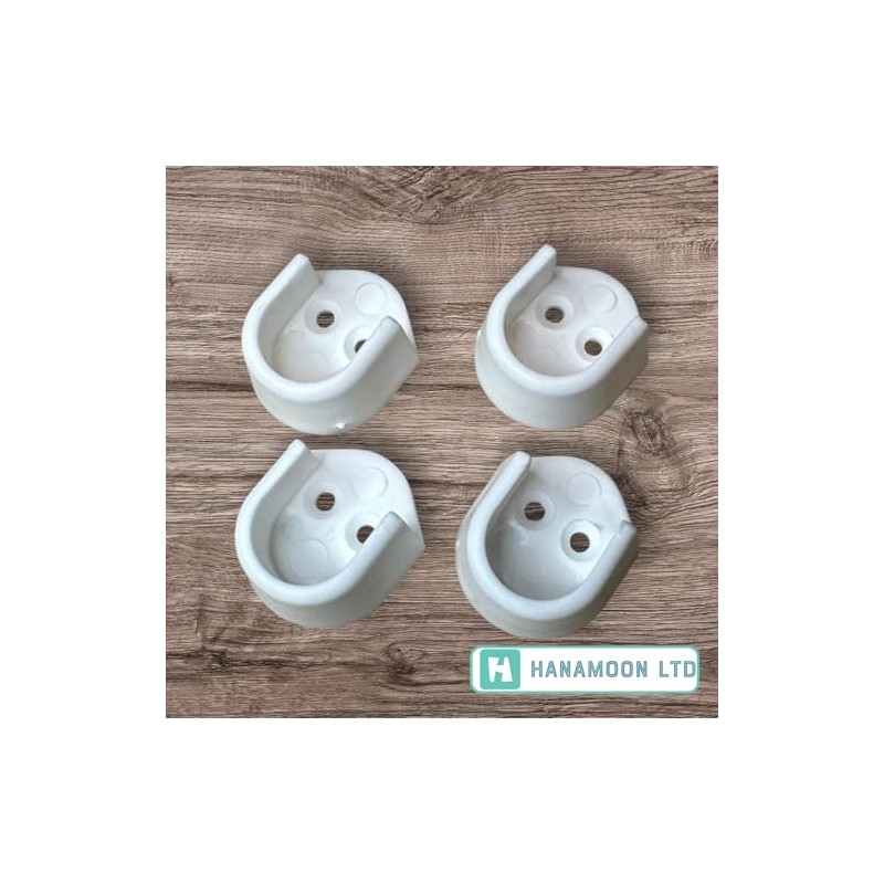 Pack of 4 White Rail End Supports for Oval Wardrobe