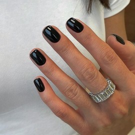 Black Press on Nails Short Square, Short Fake Nails Glue on Short Square Nails Press ons, Soft Gel Glue on Nails Short Stick on Nails for Women Thick Reusable Solid Color Acrylic Nails 24pcs