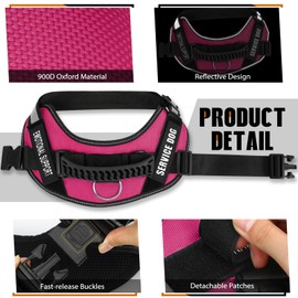 Service Dog Vest Harness + 50 ADA Information Cards + 4 Dog Patches, Animire Reflective Emotional Support Dog Vest with Sturdy Handle for Small, Medium, Large Dogs