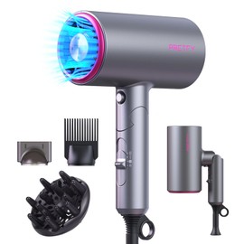 Pretfy - Secador de pelo plegable con difusor, secador de pelo iónico profesional de 1800 W, secador de pelo ligero de bajo ruido, secador de soplado con 2 velocidades, 3 botones de calentamiento y frío con difusor para viajes, uso en salón