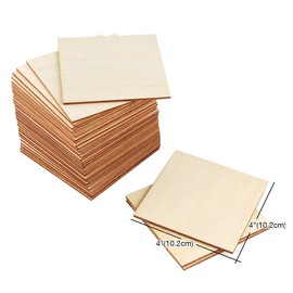 Thiecoc Wood Pieces 50 Pcs 10cm Wood Squares Blank Natural Wood Slices Wooden Squares Cutout Tiles for DIY Crafts Home Decoration Painting Staining Unfinished Wood Cup Coasters