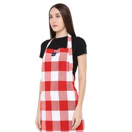 Encasa Homes Adjustable Kitchen Cotton Apron With Pockets & Towel Holder Of Size 68x85 cm (Buffalo Red Checks) for Men & Women Chefs For Cooking & Baking in Home, Restaurants & Barbeque