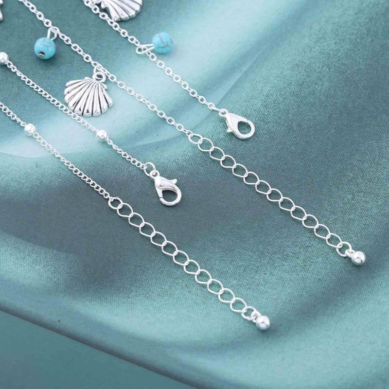 Inateannal Multilayer Shell Anklet Turquoise Beads Anklet Golden Shell Anklet
