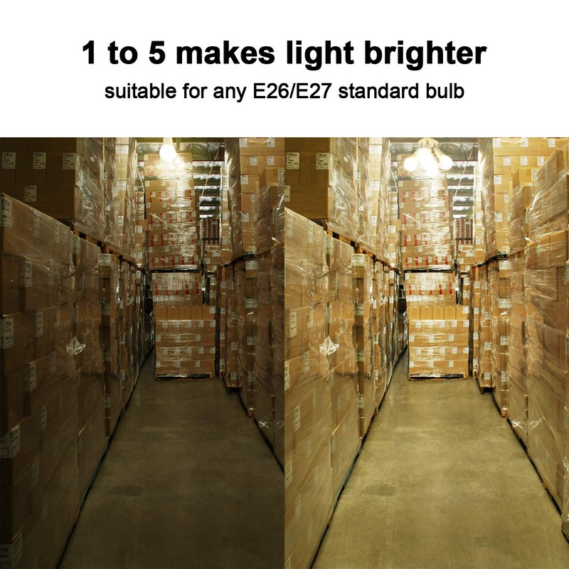 DiCUNO 5 in 1 E26 Light Socket Splitter Adapter, Standard