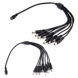 exgoofit 2-Pack DC 1 Female to 8 Male Output Power Splitter Cable Y Adapter for CCTV Security Cameras and LED Strip Lights