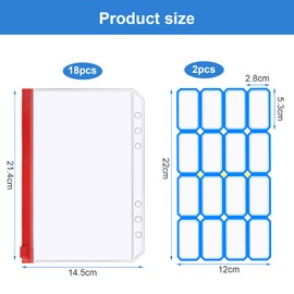 Vicloon A5 Zipper Binder Pockets, 10Pcs Plastic Binder Zipper Folders Loose Leaf Bags with 2 Sheets Removable Label Stickers Money-Saving Cash Envelopes Document Organizer Binder (Multicolor)