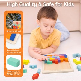 VORHOT 3D Puzzle Tetris Game Children, Wooden Puzzle with 30 Pieces Intelligence Colourful Building Blocks, Montessori Toy, Brain Toy from 3 4 5 Years, Educational Toy Gift for Boys Girls