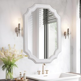 Sintosin Rustic Oval Mirrors for Wall Decor 17 X 23 Inch, Handmade Distressed White Vintage Mirror for Bathroom Bedroom, Hanging Farmhouse Decorative Wood Wall Mirror, Horizontal or Vertical