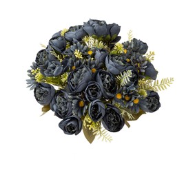 YoungJewl Artificial Peonies Flowers,Fake Peony Silk Chrysanthemum Flower Bouquet 4 Bundles Plastic Florals Bulk Arrangements for Vase Wedding Decoration(Dark Blue)