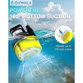 QIOMALA 1 HP Sump Pump Submersible, 3200 GPH Utility Pump Portable Transfer Electric Water Pumps with 25 FT Cord for Swimming Pool Draining, Garden, Basement, Flood, Hot Tub, Yellow