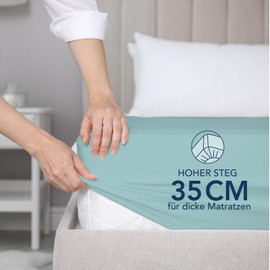 Dreamzie Fitted Sheet 200 x 200 cm - 35 cm Deep Pocket - 100% Microfibre Bed Sheet - Aqua, Tested for Harmful Substances (Oeko Tex), Bed Sheet with Elastic Band
