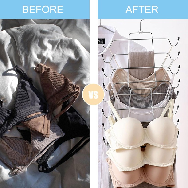 Pack of 2 Folding Clothes Hangers Space-Saving Multi-Layer Hanger Bra