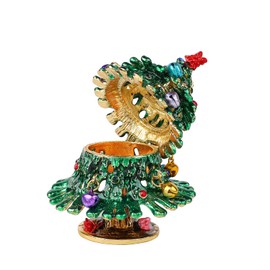 FASSLINO Christmas Tree Jewelry Trinket Box with Hinged and Colorful Bells Hand-Painted Ornaments Gift for Home Decor (Green)