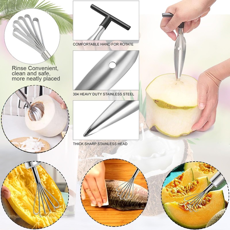 JALCH Coconut Opener Set Effortlessly Crack Open Coconuts with Stainless