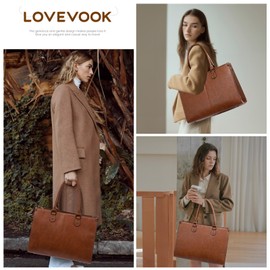 LOVEVOOK Laptop Bag for Women, 15.6 inch Laptop Tote Bag Vintage Work Bags for Women Computer Bag Office Briefcase Handbag
