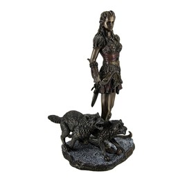 Resin Statues Skadi Norse Giantess Ski Goddess Of Winter And Mountains With Wolves Statue 8 X 10.5 X 7 Inches Bronze