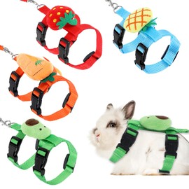 4 Sets Adjustable Rabbit Harness and Leash, Rabbit Harness and Leash Set for Small Pets (Bunny, Kitten, Puppy, Ferret, Guinea Pig), Cute Vest Harnesses Leashs with Decoration(Fruit)