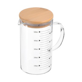 PATIKIL 500ml Glass Measuring Cup, 3.3 Borosilicate Glass Graduated Black Printed Scale Liquid Measure Cups Beaker with Wood Lid and V-Shaped Spout for Kitchen