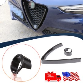 carpart2021 Carbon Fiber ABS Front V Shape Grille Trim Fit For Alfa Romeo Stelvio 2017-22