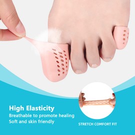 12Pcs 3 Sizes Gel Toe Protectors Breathable, Blister Toe Caps with Holes, Reusable Toe Covers Women Men for Hammer Toes, Toe Guards for Feet, Missing or Ingrown Toenails (Complexion)