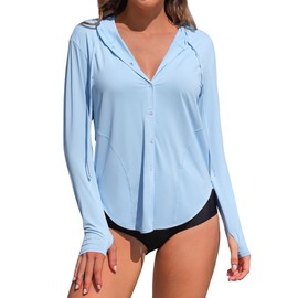 ATTRACO Womens Rash Guard Shirts UPF 50+ Sun Protection Shirts for Hiking Fishing Workout Shirt Light Blue Large