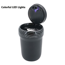 Riloer Car Ashtray Wood Grain, Portable Smokeless Car Ashtray with Lid, Mini Car Trash Can, Car, with Light