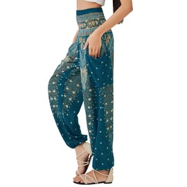 Joob Joob Boho Pants for Women - Hippie Harem Pants Women - Womens Yoga Pants – Comfy Bohemian Flowy Hippie Clothes - Turquoise Large