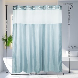 No Hooks Waffle Weave Shower Curtains, Polyester Cloth Shower Curtain for Bathrooom, Waterproof & Washable with Replacement Liner 71 x 71 inches Misty Blue