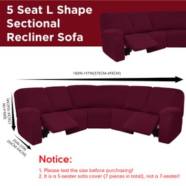 Peryiter 7 Pcs L Shape Sectional Recliner Sofa Covers 5 Seat Sectional Couch Covers Milk Silk Velvet Stretch Reclining Sofa Cover Sofa Slipcover Furniture Protector for Room (Wine Red,Milk Silk)