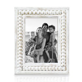 MACVAD Whitewashed Wood Beaded 5x7 Picture Frame - Farmhouse Style Rustic Picture Frame, Boho Picture Frame as 5 x 7 Photo Frame for Tabletop Display 5x7 Picture