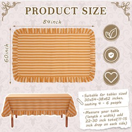 Tudomro 1 Pcs Ruffle Edge Striped Tablecloth, 84'' x 60'' Scalloped Table Cover, Farmhouse Linen Fabric Cloth for Rectangle Table, Dining Room Bridal Shower Wedding Holiday Party(Mustard, Ivory)