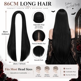 Halloween Long Black Straight Wig for Women - Halloween Fancy Dress