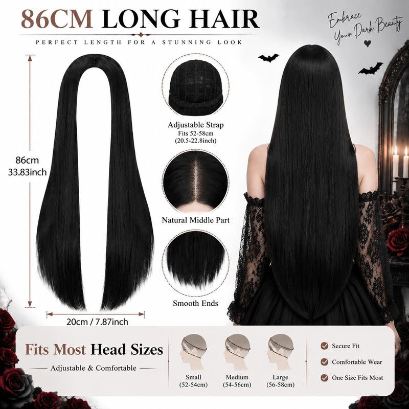 Halloween Long Black Straight Wig for Women - Halloween Fancy