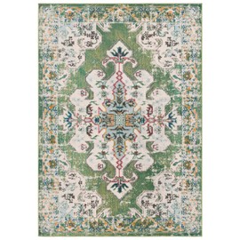 SAFAVIEH Madison Collection Area Rug - 6' x 9', Green & Aqua, Boho Medallion Distressed Design, Non-Shedding & Easy Care, Ideal for High Traffic Areas in Living Room, Bedroom, Dining (MAD452Y-6)